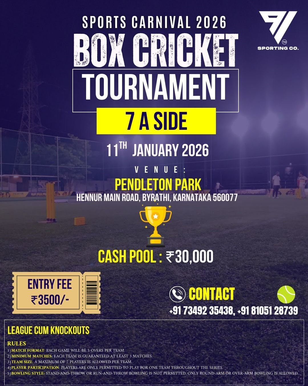 Poster for Box Cricket Tournament, Sports Carnival 2026